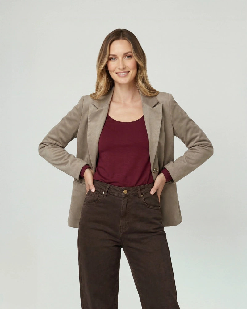 CHAQUETA MUJER ISIDORA REGULAR CUELLO CON SOLAPA MANGA SUELTA FANGO LINEATRE - 1