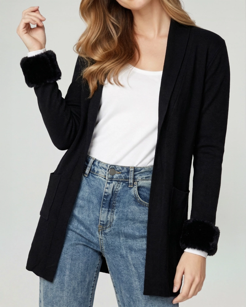 CARDIGAN MUJER RENATA RELAXED CUELLO CON SOLAPA MANGA ACAMPANADA NEGRO LINEATRE - 3