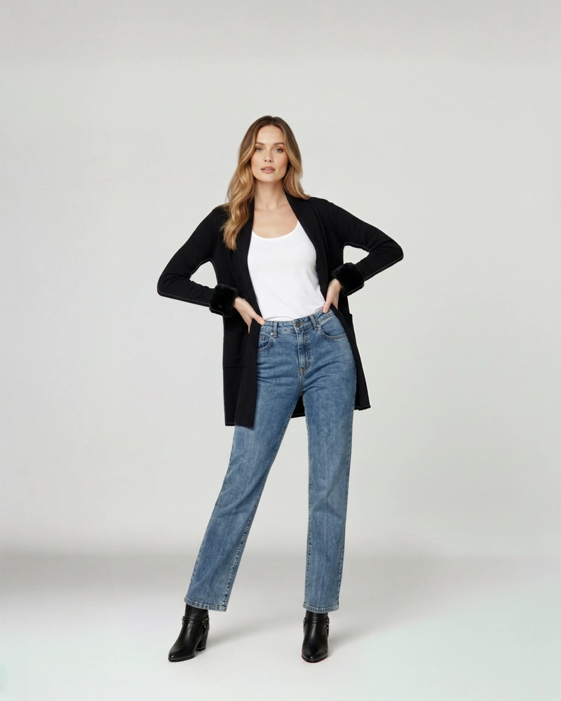 CARDIGAN MUJER RENATA RELAXED CUELLO CON SOLAPA MANGA ACAMPANADA NEGRO LINEATRE - 4