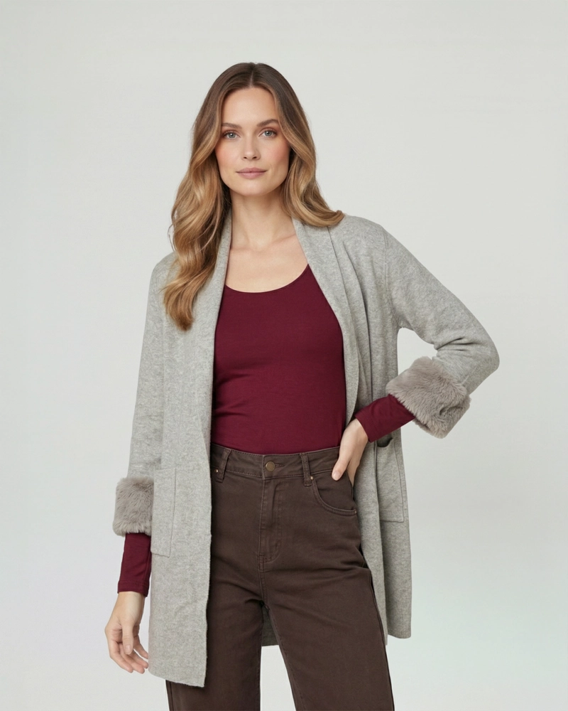 CARDIGAN MUJER RENATA RELAXED CUELLO CON SOLAPA MANGA ACAMPANADA FANGO LINEATRE - 1