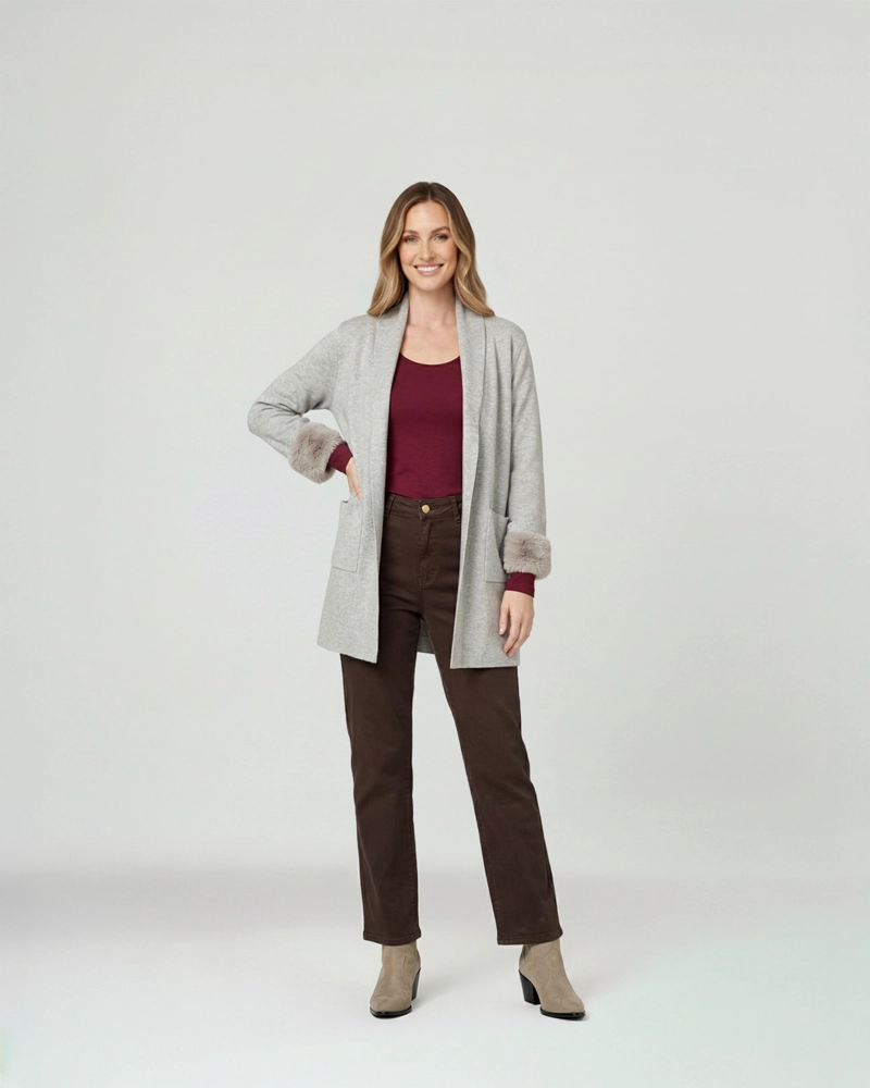 CARDIGAN MUJER RENATA RELAXED CUELLO CON SOLAPA MANGA ACAMPANADA FANGO LINEATRE - 4