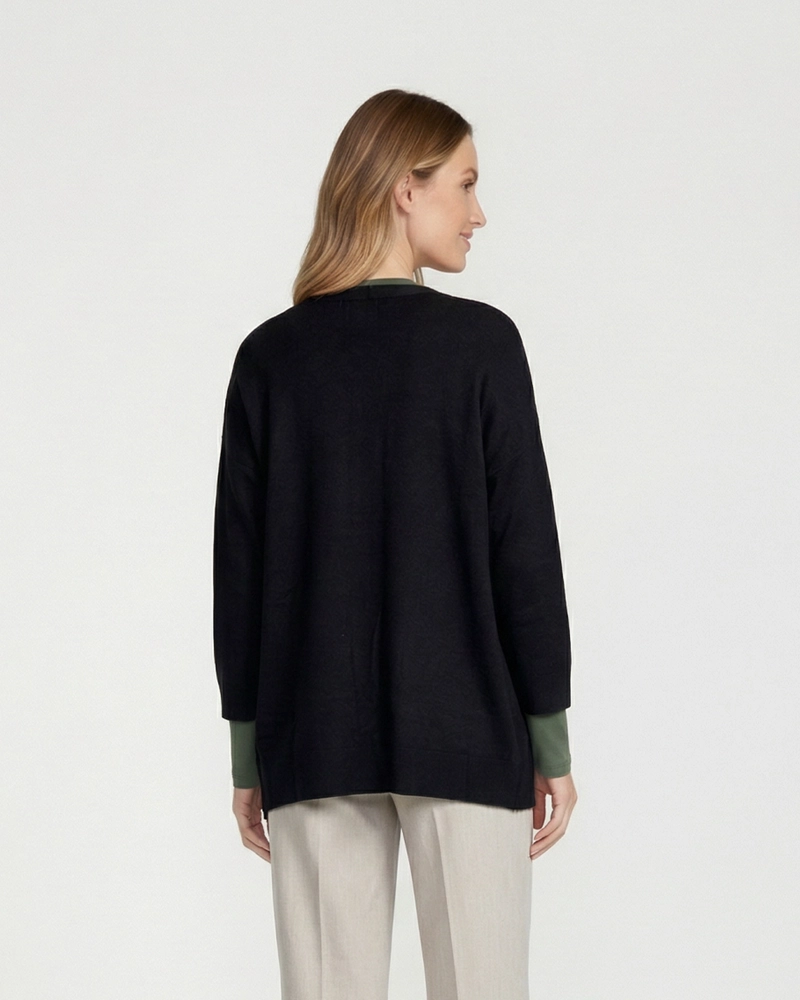 CARDIGAN MUJER GIANNA CUELLO TIPO KIMONO NEGRO LINEATRE - 2