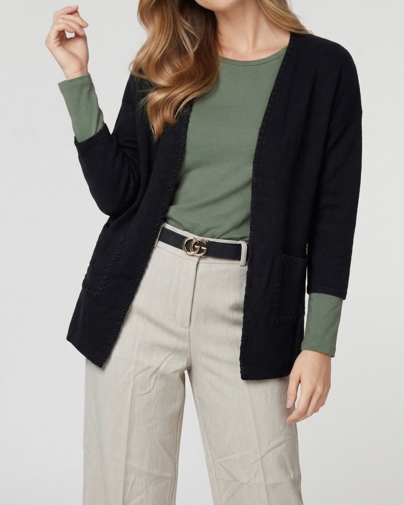 CARDIGAN MUJER GIANNA CUELLO TIPO KIMONO NEGRO LINEATRE - 3
