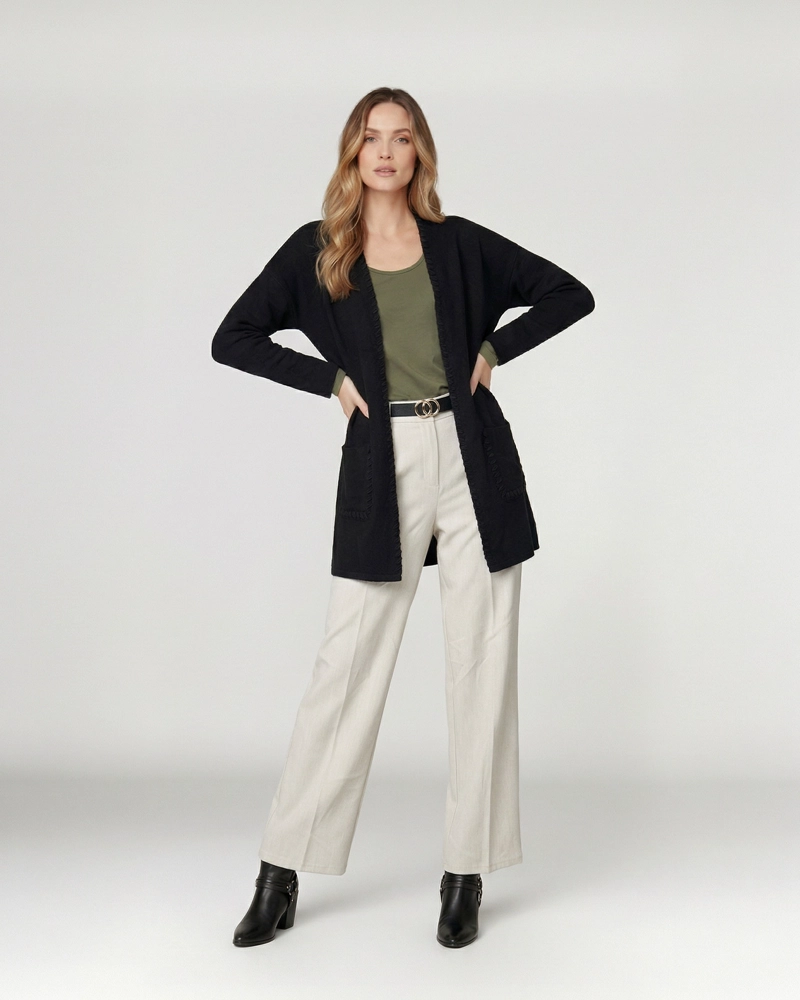 CARDIGAN MUJER GIANNA CUELLO TIPO KIMONO NEGRO LINEATRE - 4