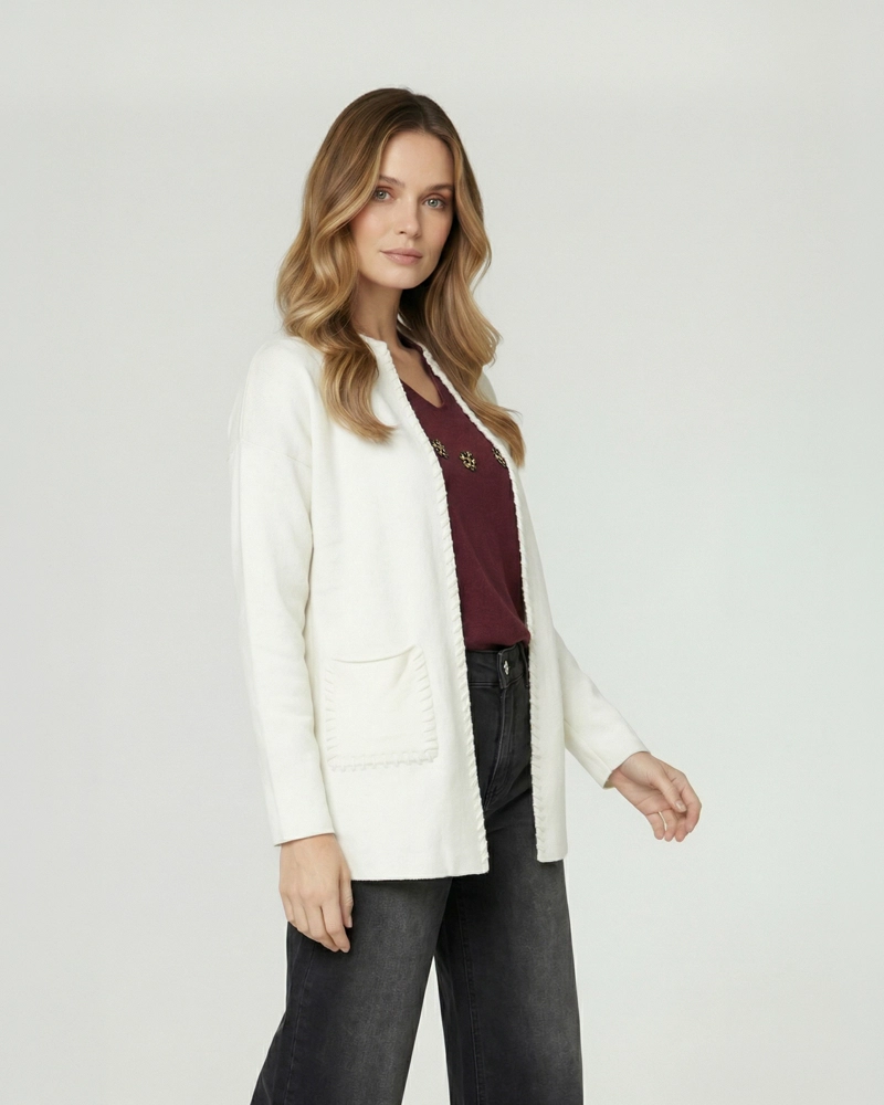 CARDIGAN MUJER GIANNA RELAXED CUELLO TIPO KIMONO MANGA CAIDA CRUDO LINEATRE - 1