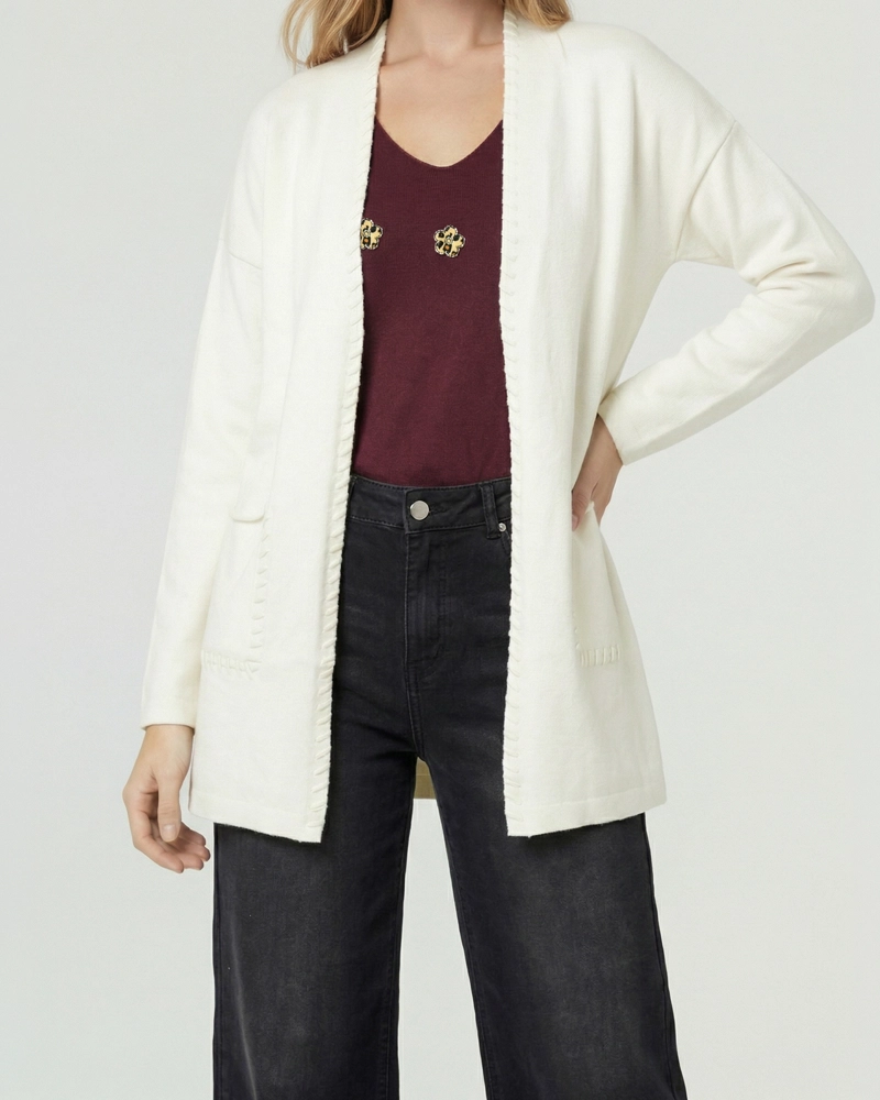 CARDIGAN MUJER GIANNA RELAXED CUELLO TIPO KIMONO MANGA CAIDA CRUDO LINEATRE - 3