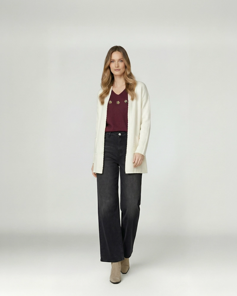 CARDIGAN MUJER GIANNA RELAXED CUELLO TIPO KIMONO MANGA CAIDA CRUDO LINEATRE - 4