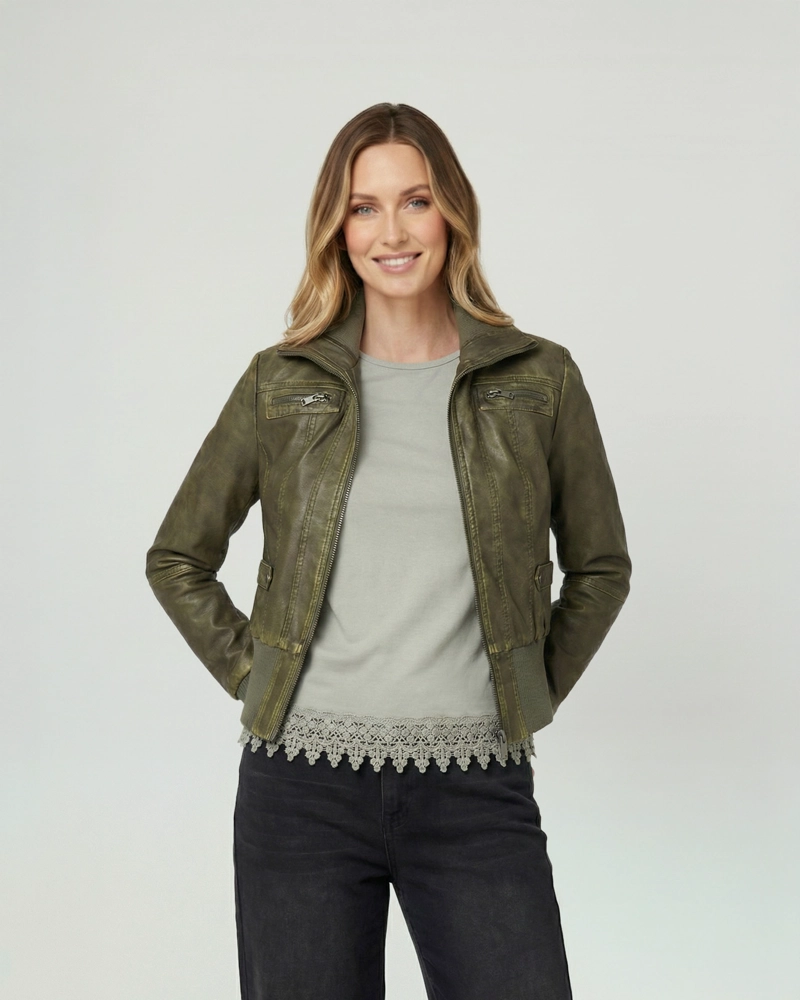 CHAQUETA MUJER FRANCISCA REGULAR  CUELLO ALTO SOLAPA MANGA SUELTA MILITAR LINEATRE - 1