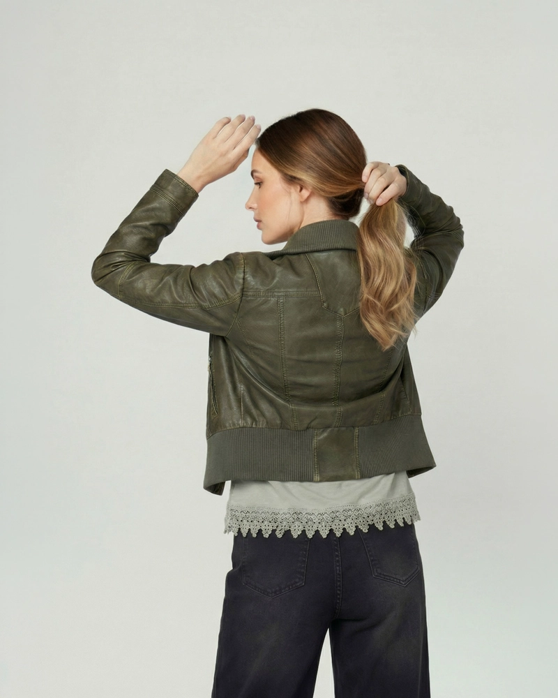 CHAQUETA MUJER FRANCISCA REGULAR  CUELLO ALTO SOLAPA MANGA SUELTA MILITAR LINEATRE - 2