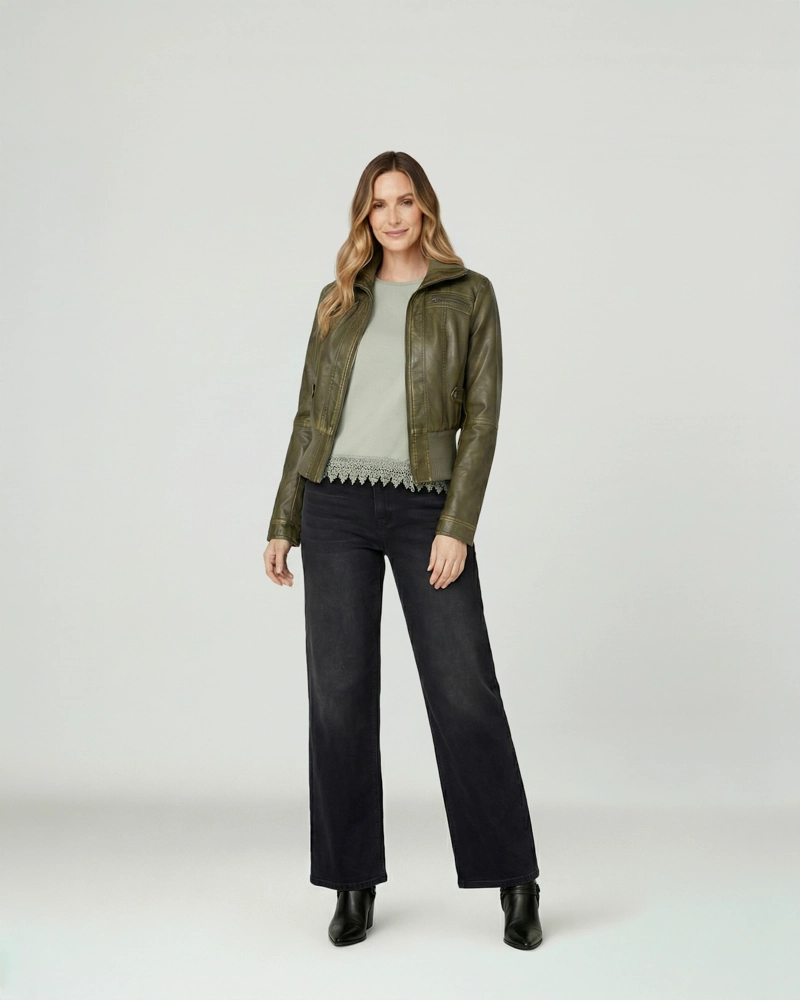 CHAQUETA MUJER FRANCISCA REGULAR  CUELLO ALTO SOLAPA MANGA SUELTA MILITAR LINEATRE - 4