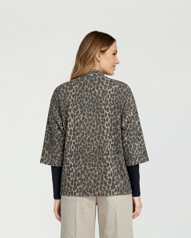 TAPADO MUJER JULIETA RELAXED CUELLO TIPO KIMONO MANGA CAIDA LEOPARDO LINEATRE - 3