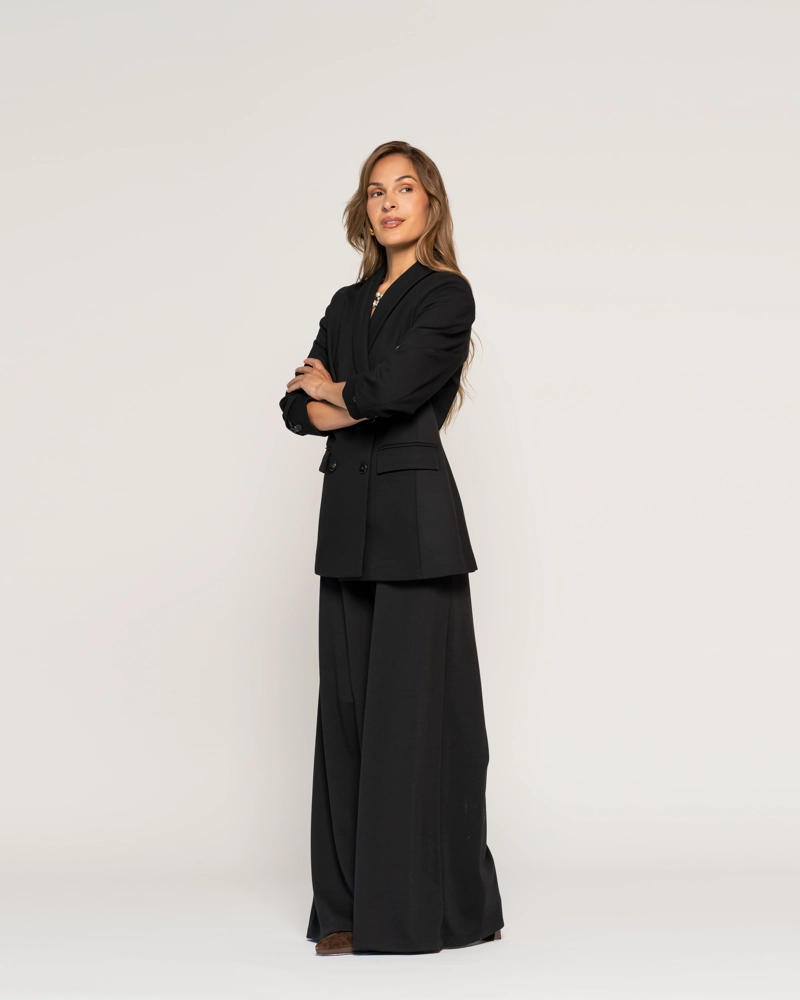 BLAZER NADIA NEGRO CUELLO SOLAPA CRUZADA MANGA LARGA AJUSTADA PUÑO AJUSTADO MUJER - 2