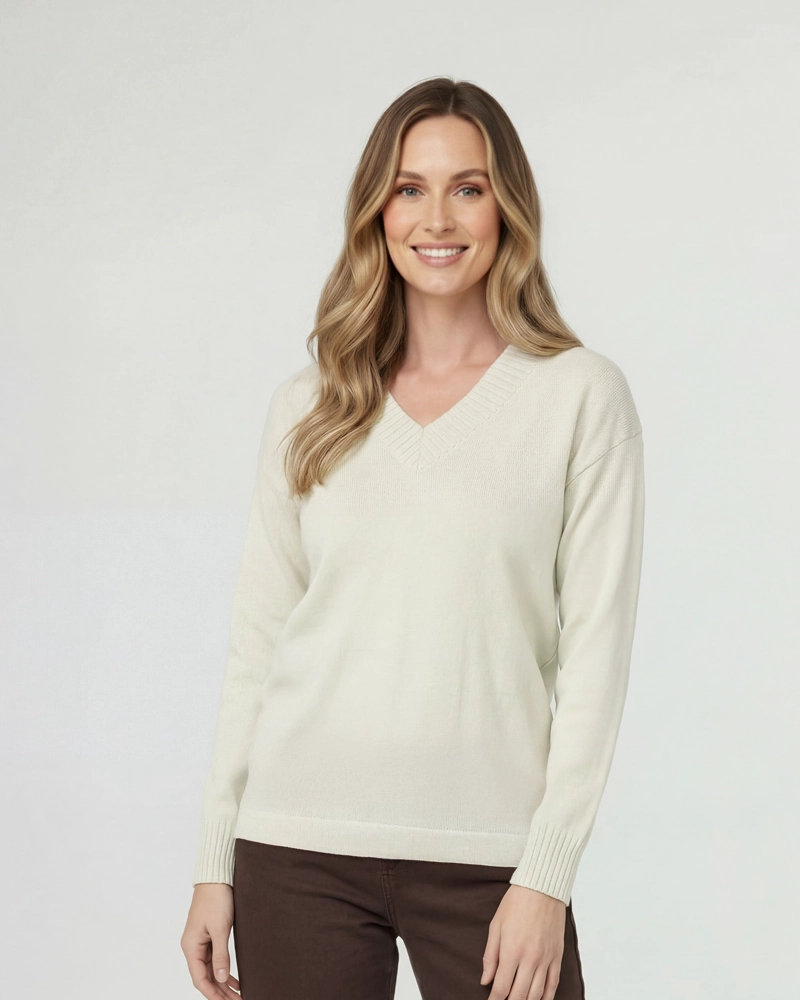SWEATER MUJER GIOVANNA CUELLO EN V CRUDO LINEATRE - 1