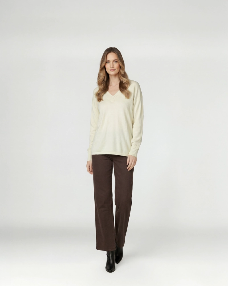 SWEATER MUJER GIOVANNA CUELLO EN V CRUDO LINEATRE - 3