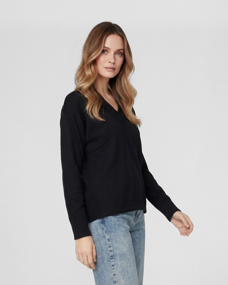SWEATER MUJER GIOVANNA CUELLO EN V NEGRO LINEATRE - 1