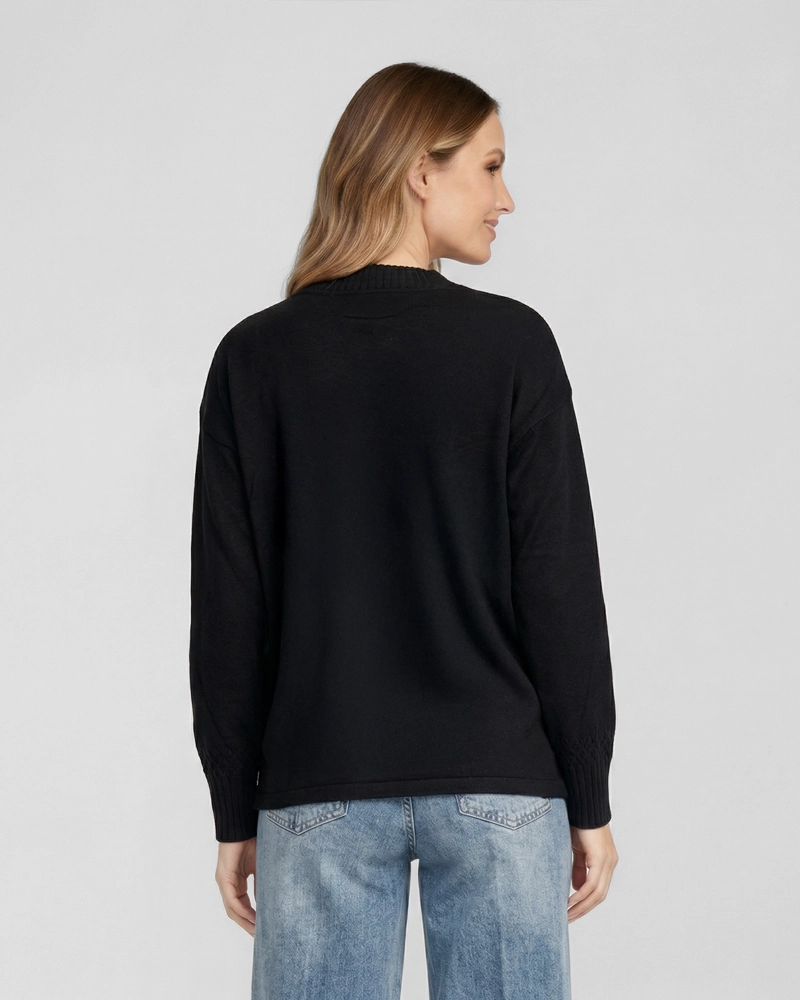 SWEATER MUJER GIOVANNA CUELLO EN V NEGRO LINEATRE - 2