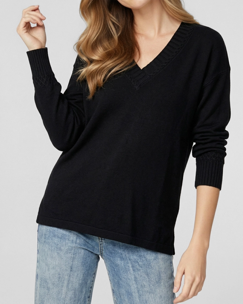 SWEATER MUJER GIOVANNA CUELLO EN V NEGRO LINEATRE - 3