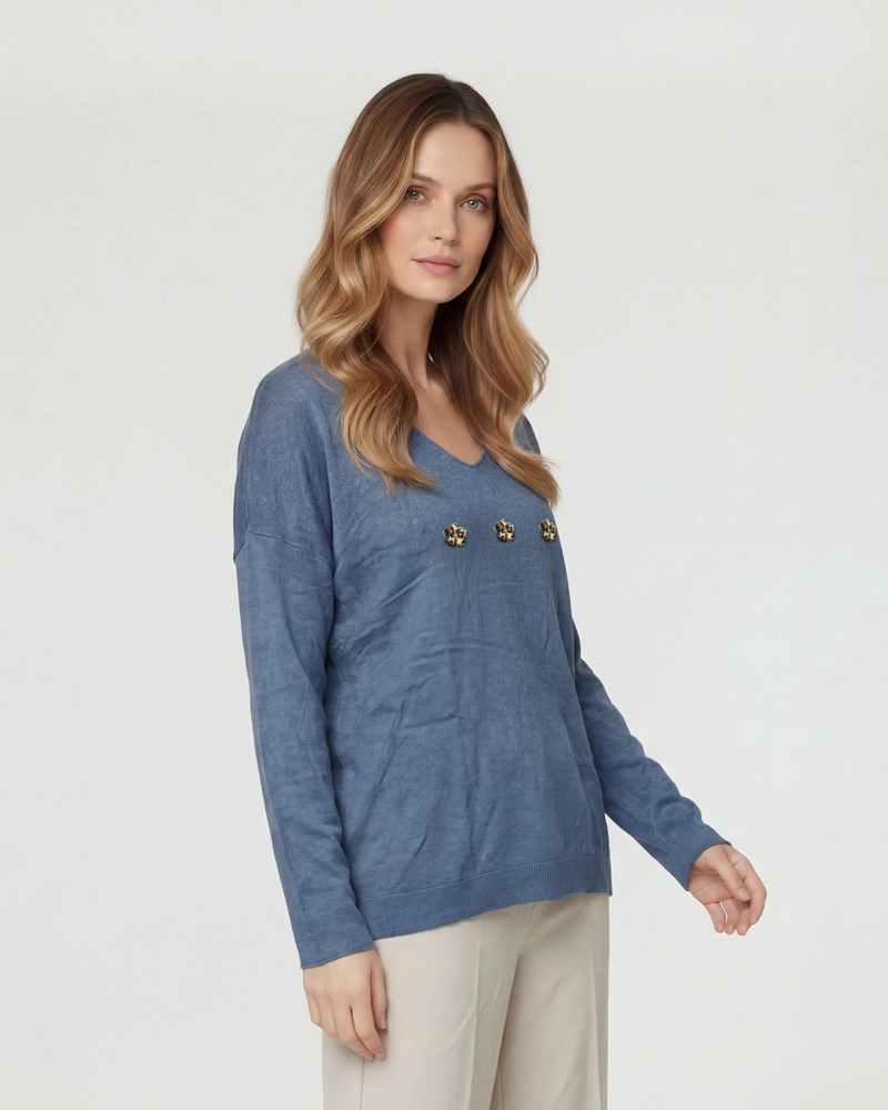 SWEATER MUJER ELENA CUELLO REDONDO COLOR JEANS LINEATRE - 1