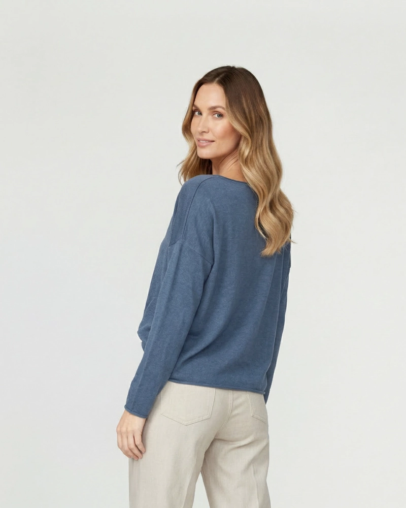 SWEATER MUJER ELENA CUELLO REDONDO COLOR JEANS LINEATRE - 2