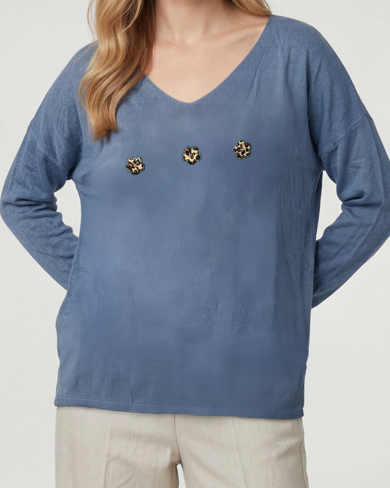 SWEATER MUJER ELENA CUELLO REDONDO COLOR JEANS LINEATRE - 3
