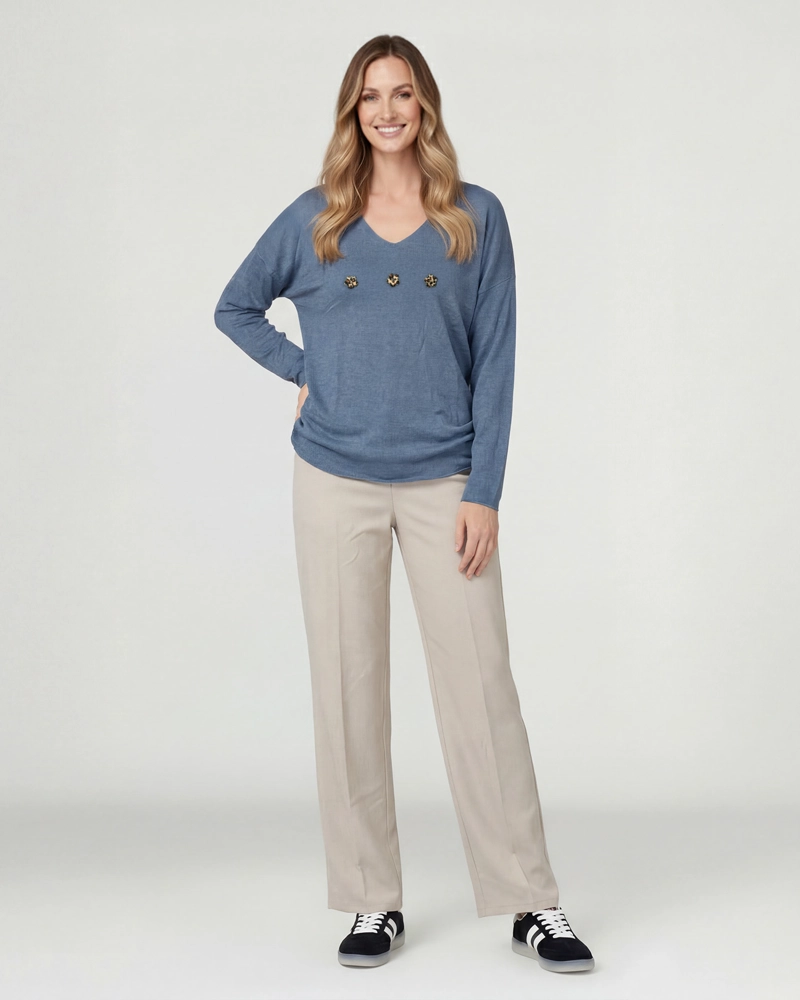 SWEATER MUJER ELENA CUELLO REDONDO COLOR JEANS LINEATRE - 4