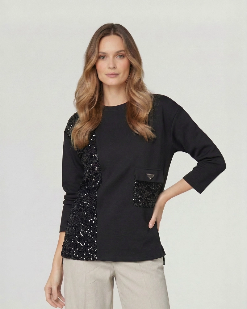 POLERON MUJER PAZ RELAXED CUELLO REDONDO MANGA CAIDA NEGRO LINEATRE - 1