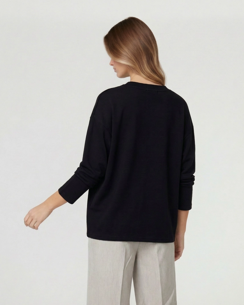 POLERON MUJER PAZ RELAXED CUELLO REDONDO MANGA CAIDA NEGRO LINEATRE - 2