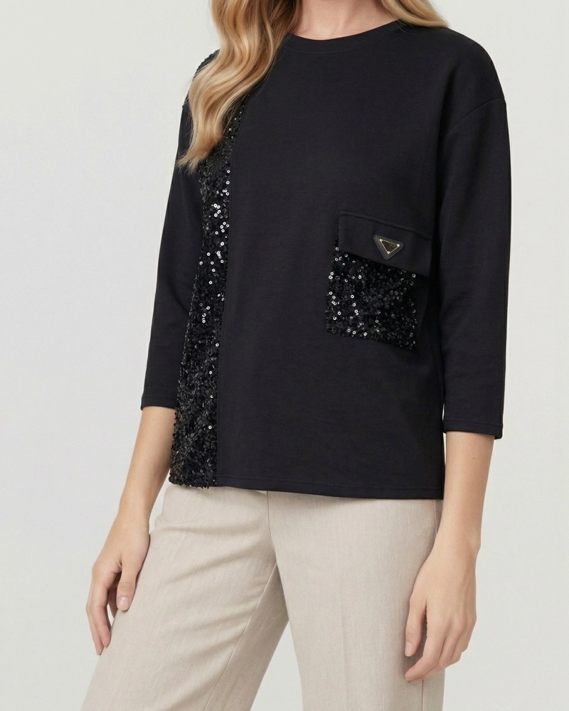 POLERON MUJER PAZ RELAXED CUELLO REDONDO MANGA CAIDA NEGRO LINEATRE - 3