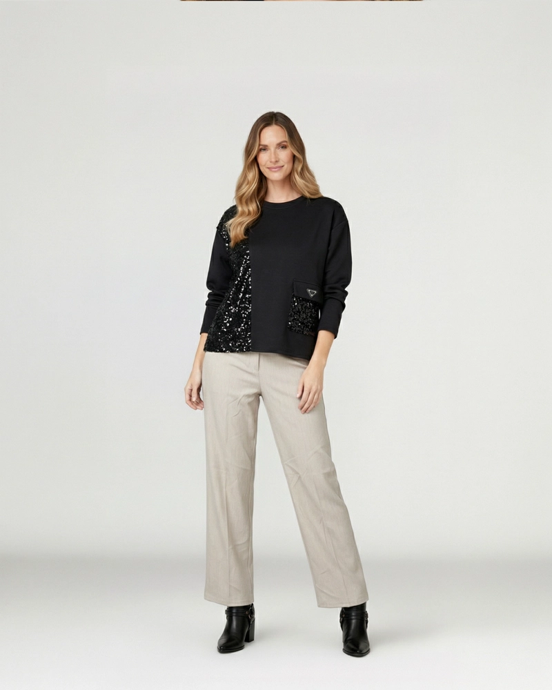 POLERON MUJER PAZ RELAXED CUELLO REDONDO MANGA CAIDA NEGRO LINEATRE - 4