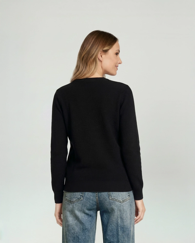 SWEATER MUJER RENATA RELAXED CUELLO REDONDO MANGA CAIDA NEGRO LINEATRE - 2