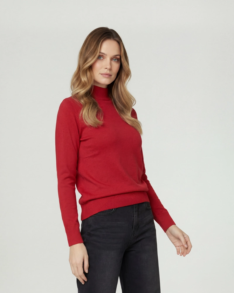 SWEATER MUJER MAGDALENA RELAXED FIT CUELLO MEDIO ALTO REDONDO MANGA CAIDA ROJO LINEATRE - 1