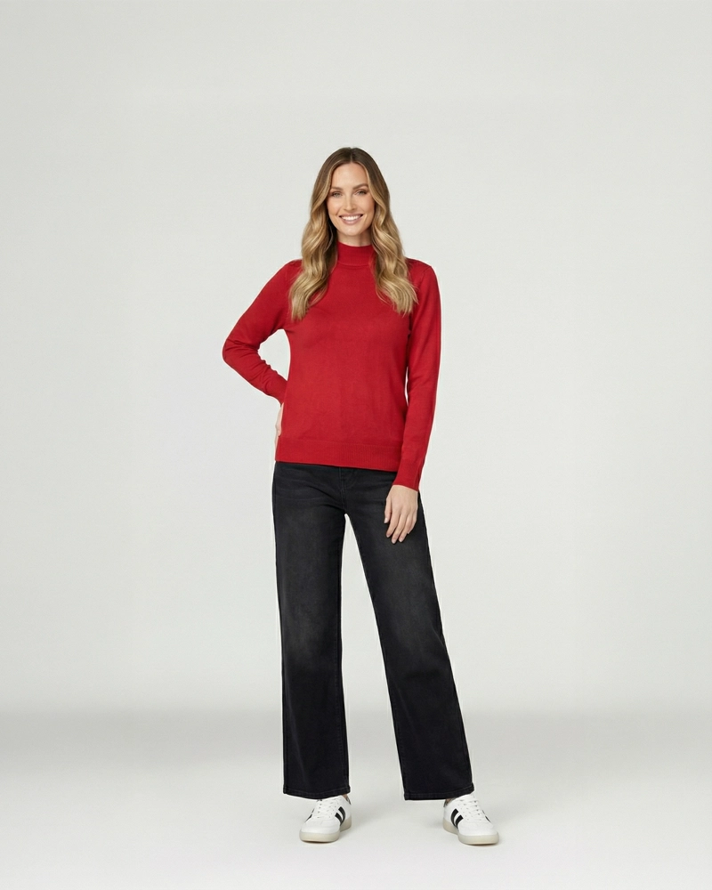 SWEATER MUJER MAGDALENA RELAXED FIT CUELLO MEDIO ALTO REDONDO MANGA CAIDA ROJO LINEATRE - 2