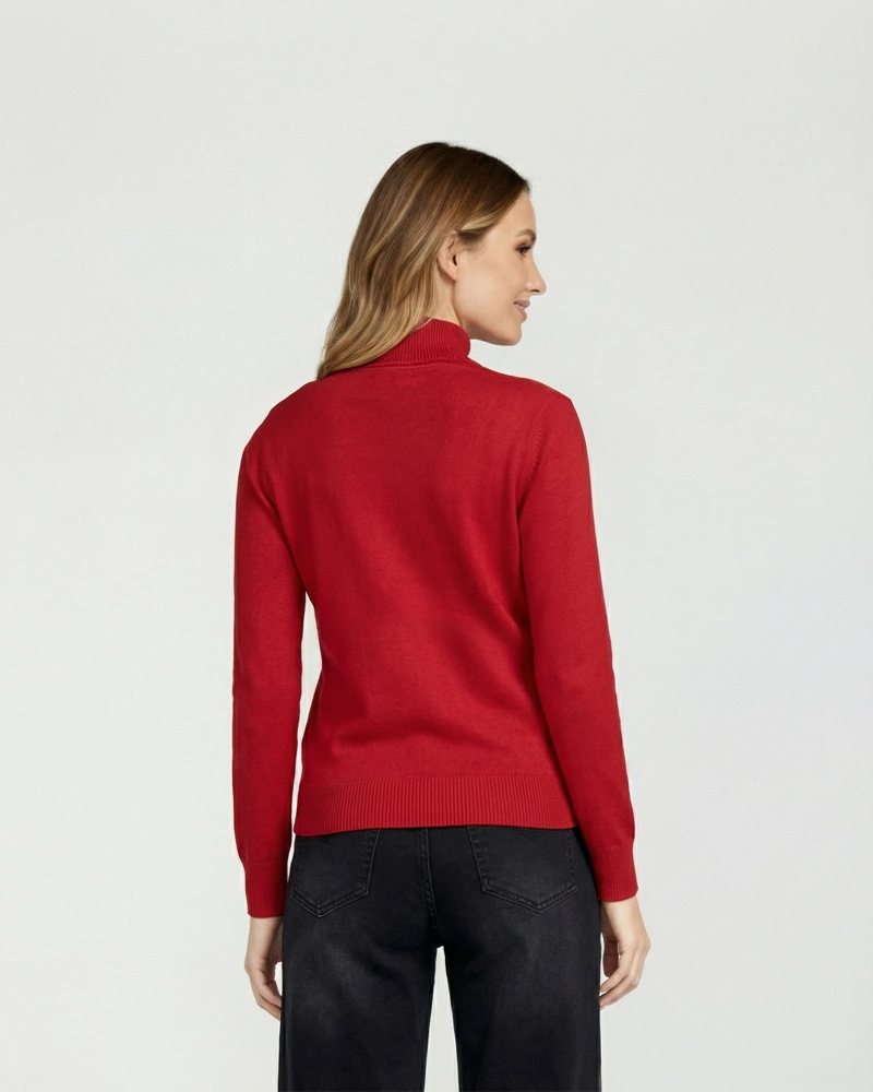 SWEATER MUJER MAGDALENA RELAXED FIT CUELLO MEDIO ALTO REDONDO MANGA CAIDA ROJO LINEATRE - 3
