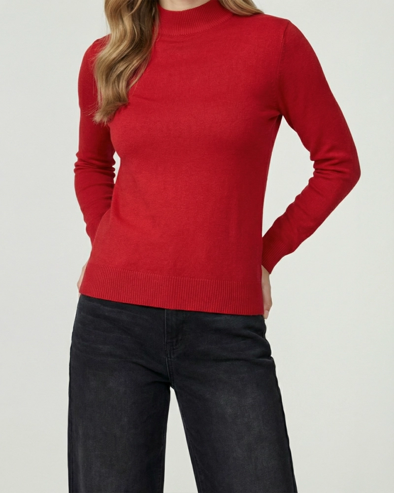 SWEATER MUJER MAGDALENA RELAXED FIT CUELLO MEDIO ALTO REDONDO MANGA CAIDA ROJO LINEATRE - 4