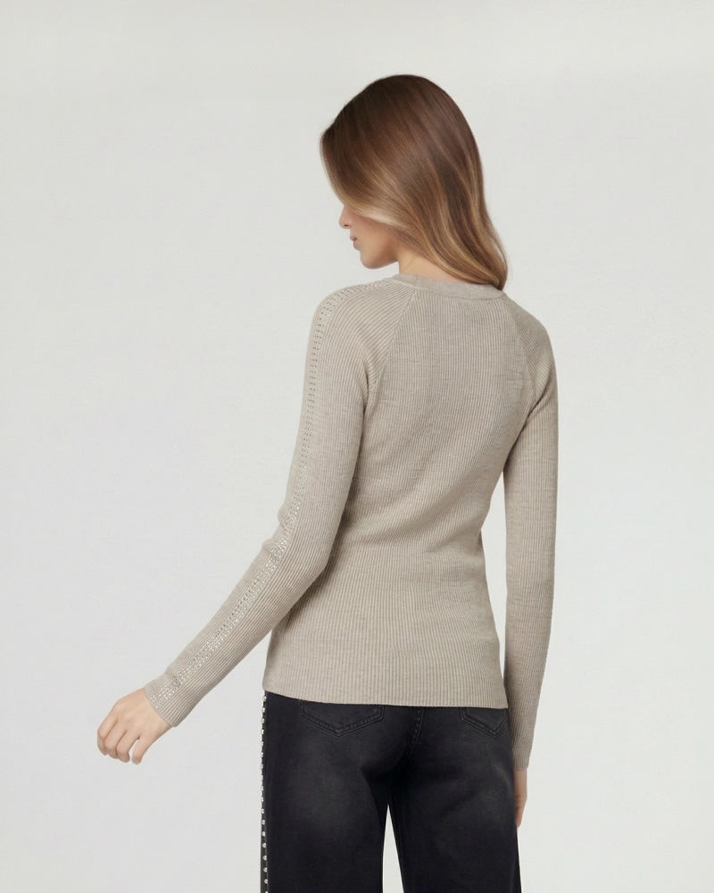 SWEATER MUJER ORNELLA RELAXED CUELLO EN V MANGA CAIDA FANGO LINEATRE - 2