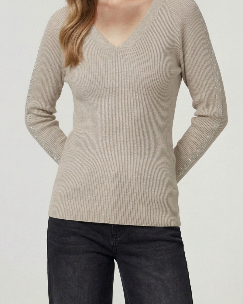 SWEATER MUJER ORNELLA RELAXED CUELLO EN V MANGA CAIDA FANGO LINEATRE - 3