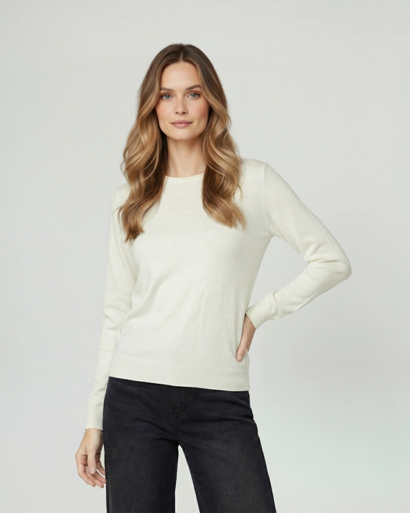 SWEATER MUJER MARCELA RELAXED FIT CUELLO REDONDO MANGA CAIDA  CRUDO LINEATRE - 1