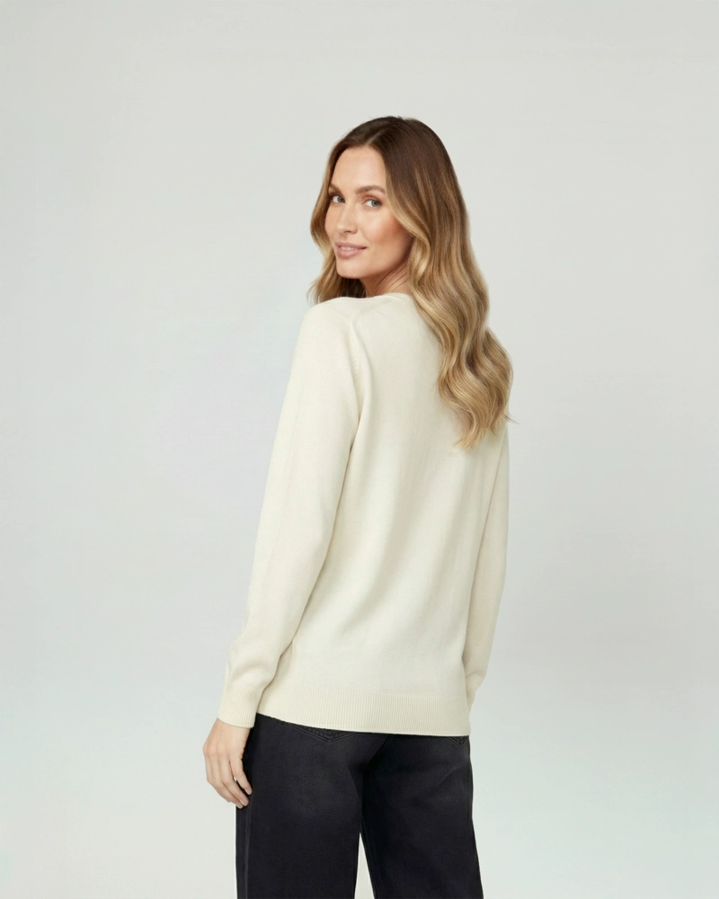 SWEATER MUJER MARCELA RELAXED FIT CUELLO REDONDO MANGA CAIDA  CRUDO LINEATRE - 3