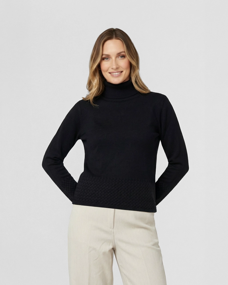 SWEATER MUJER LIDIA RELAXED CUELLO ALTO REDONDO MANGA CAIDA NEGRO LINEATRE - 1
