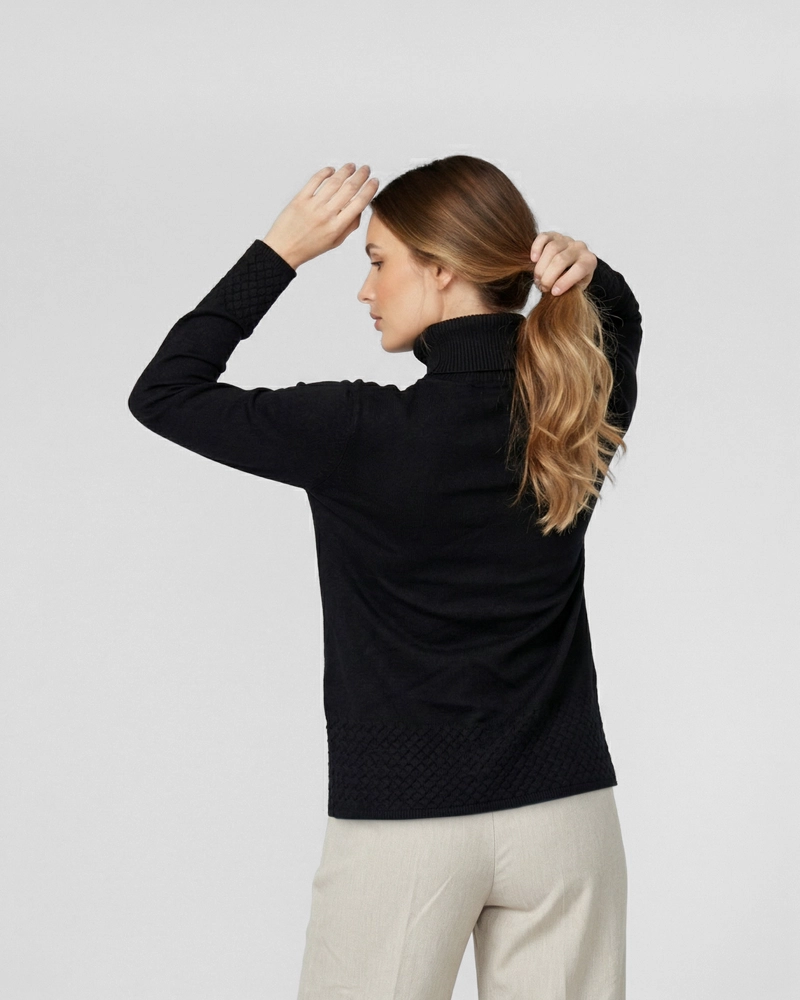 SWEATER MUJER LIDIA RELAXED CUELLO ALTO REDONDO MANGA CAIDA NEGRO LINEATRE - 2