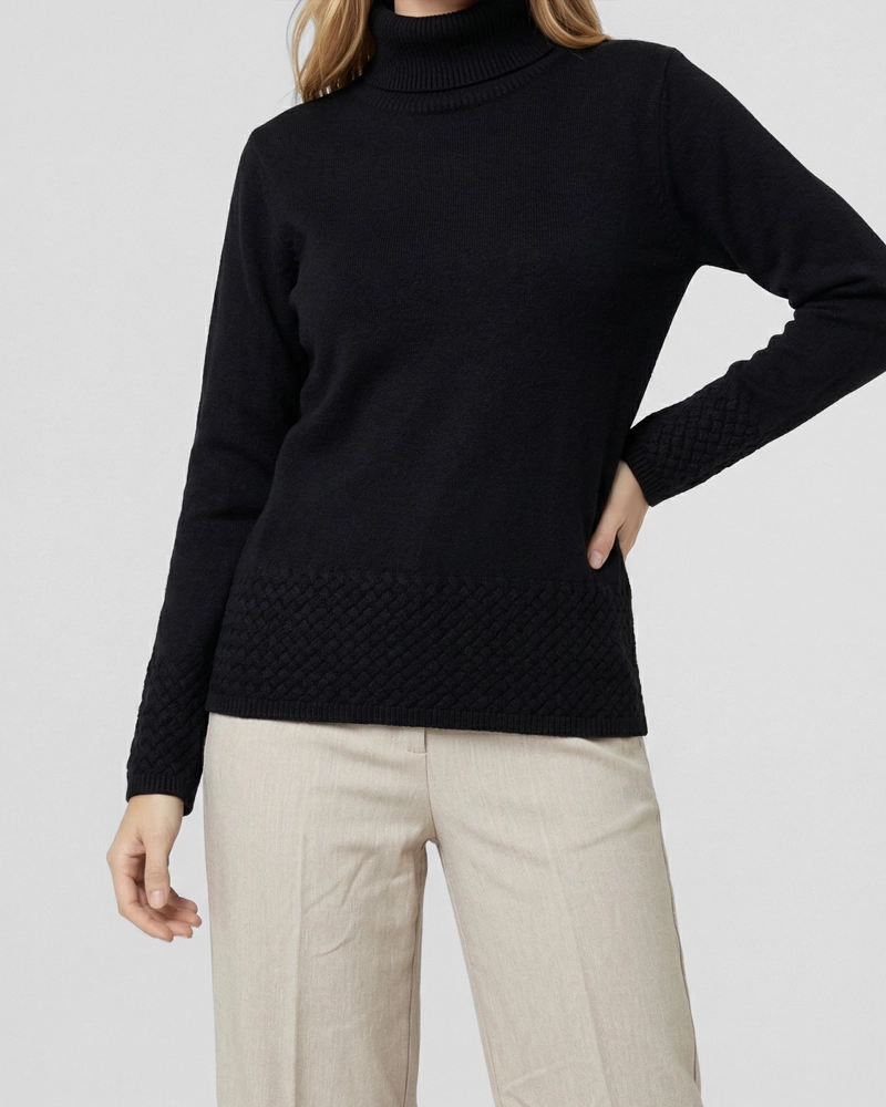 SWEATER MUJER LIDIA RELAXED CUELLO ALTO REDONDO MANGA CAIDA NEGRO LINEATRE - 3