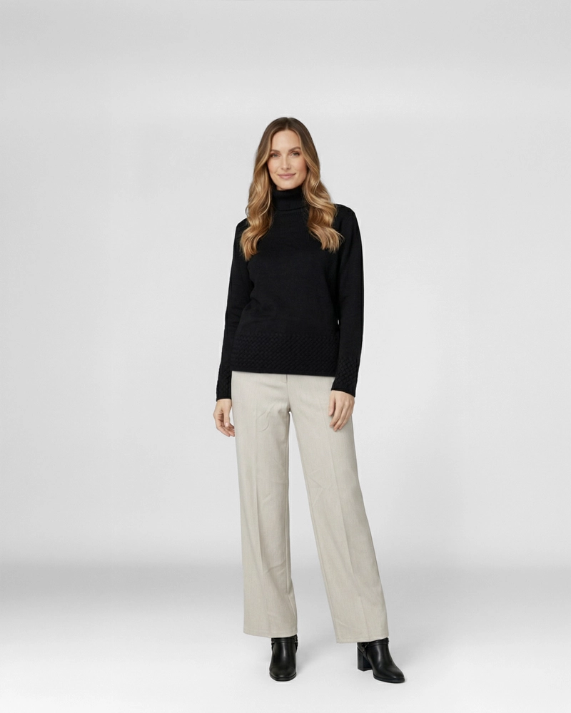 SWEATER MUJER LIDIA RELAXED CUELLO ALTO REDONDO MANGA CAIDA NEGRO LINEATRE - 4
