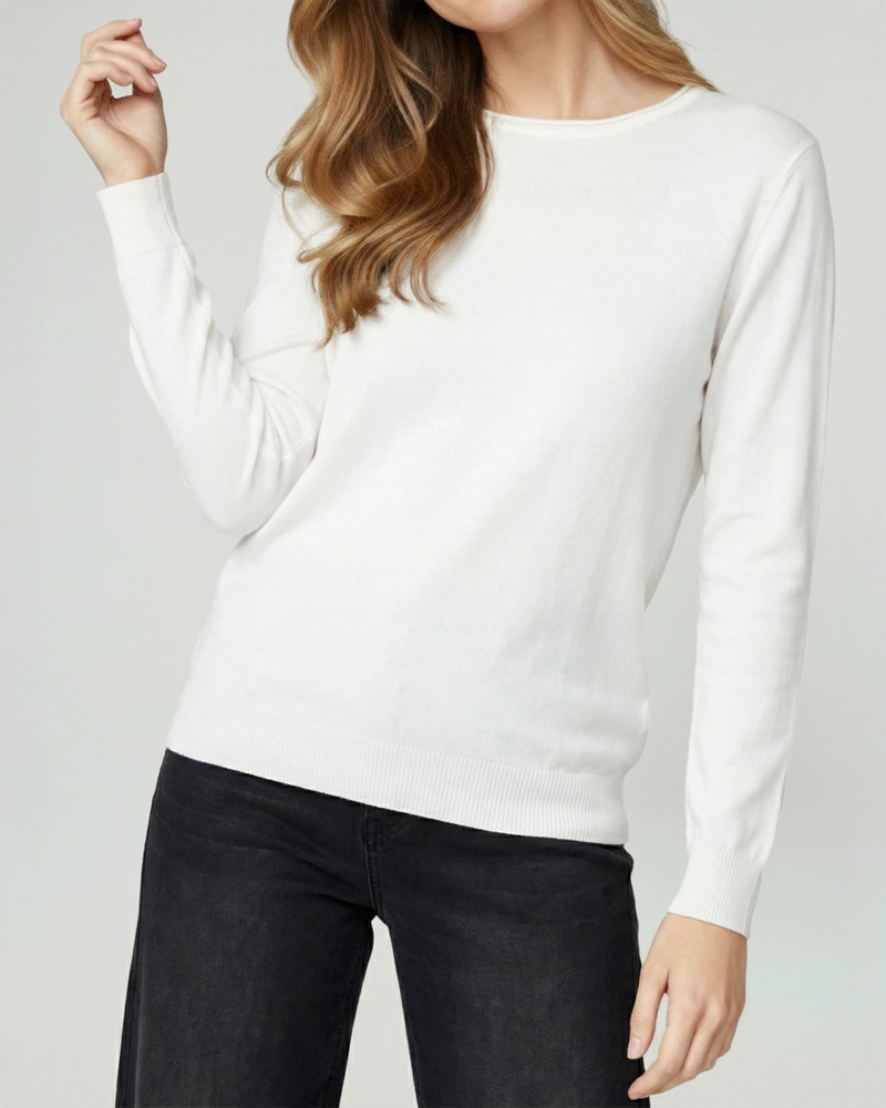 SWEATER MUJER MARCELA RELAXED FIT CUELLO REDONDO MANGA CAIDA  BLANCO LINEATRE - 1