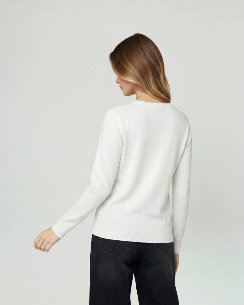 SWEATER MUJER MARCELA RELAXED FIT CUELLO REDONDO MANGA CAIDA  BLANCO LINEATRE - 2