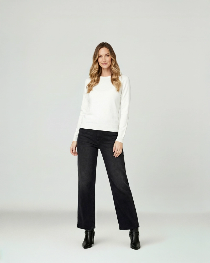SWEATER MUJER MARCELA RELAXED FIT CUELLO REDONDO MANGA CAIDA  BLANCO LINEATRE - 3
