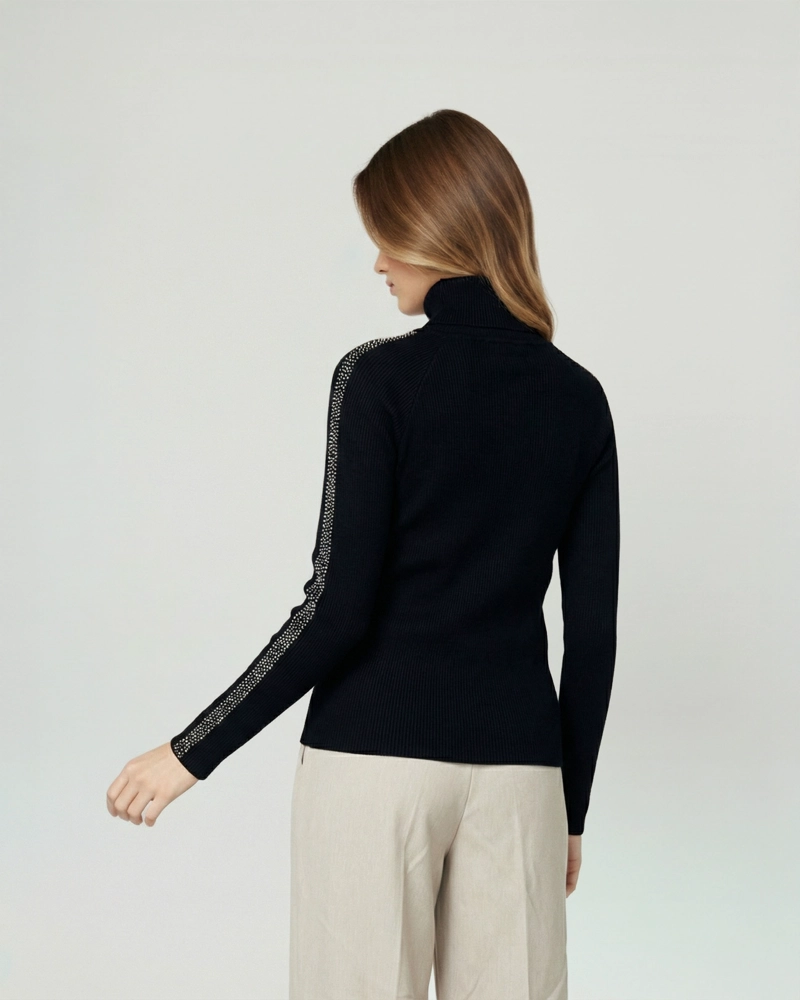 SWEATER MUJER TERESA RELAXED CUELLO ALTO REDONDO MANGA CAIDA NEGRO LINEATRE - 2