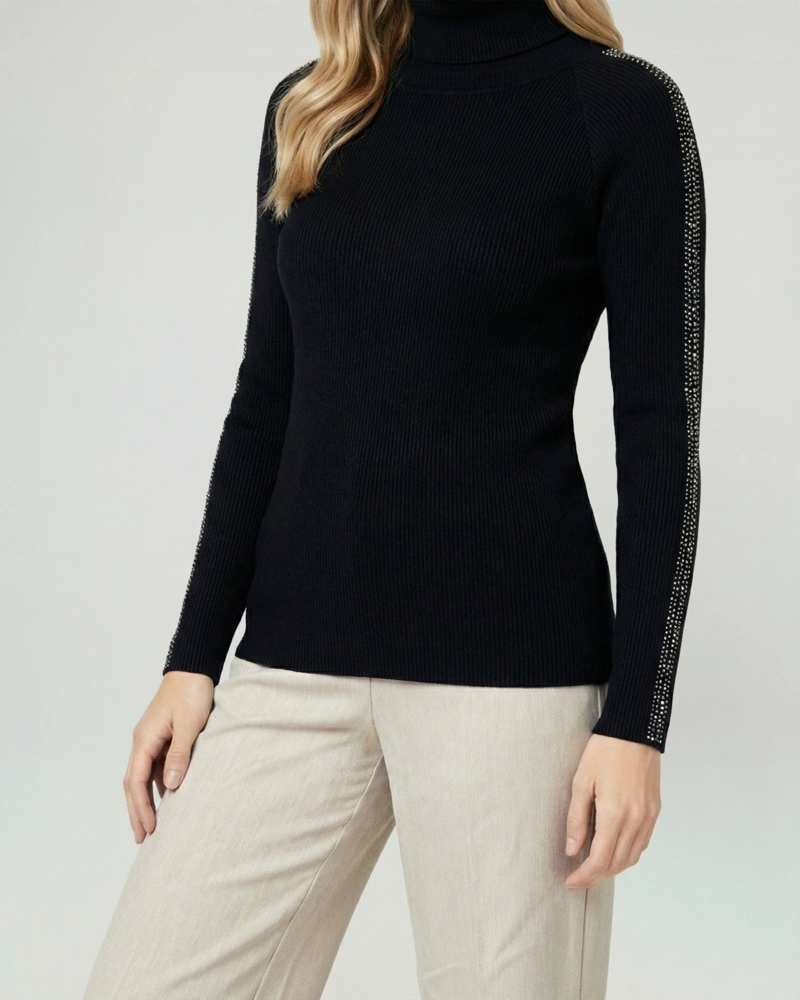 SWEATER MUJER TERESA RELAXED CUELLO ALTO REDONDO MANGA CAIDA NEGRO LINEATRE - 3