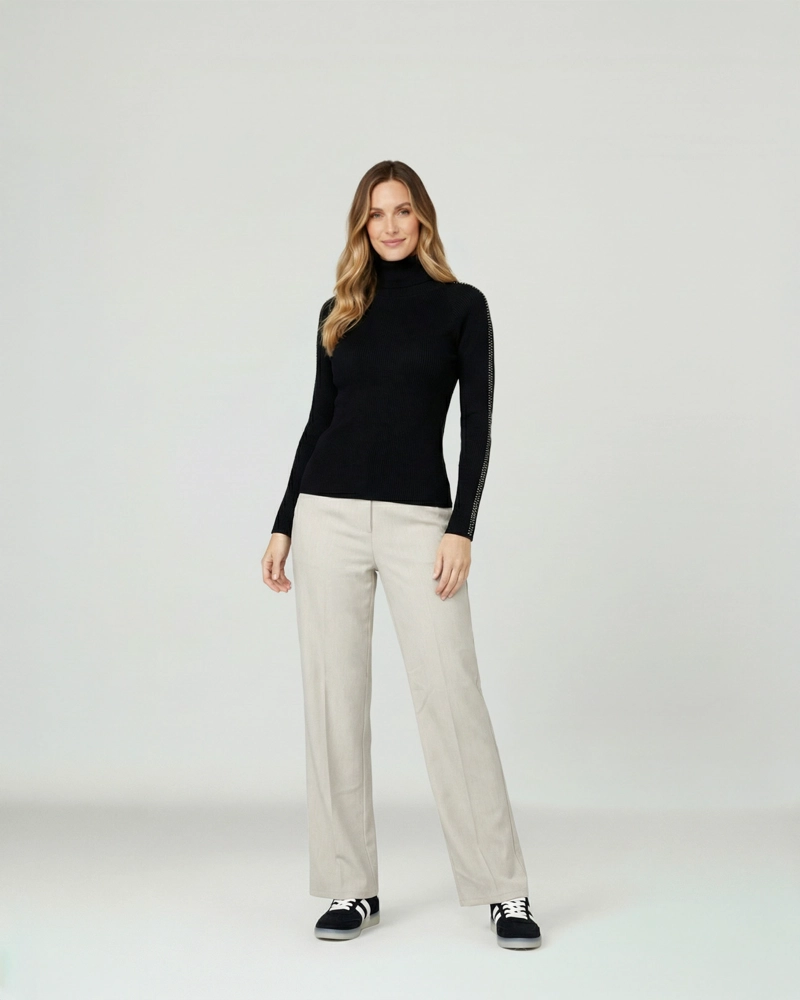 SWEATER MUJER TERESA RELAXED CUELLO ALTO REDONDO MANGA CAIDA NEGRO LINEATRE - 4