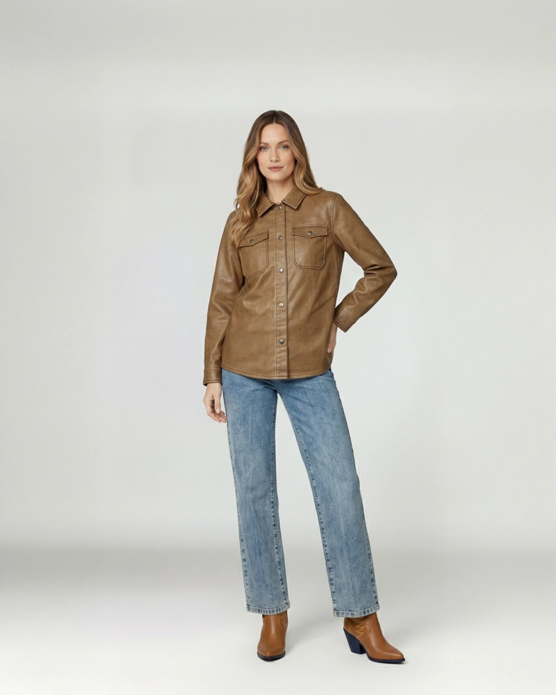 CAMISA MUJER EMILIA RELAXED CUELLO TIPO CAMISA MANGA TIPO CAMISA CHOCOLATE LINEATRE - 4