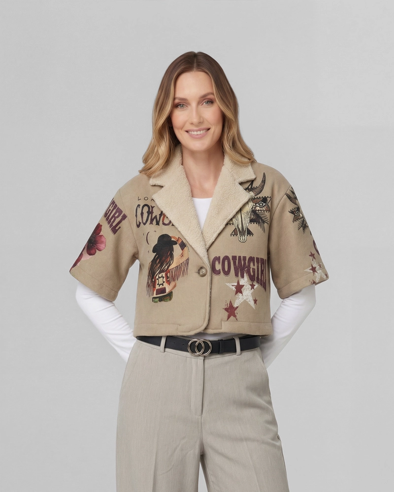 CHAQUETA MUJER IDA RELAXED CUELLO CON SOLAPA MANGA ACAMPANADA TAUPE LINEATRE - 1